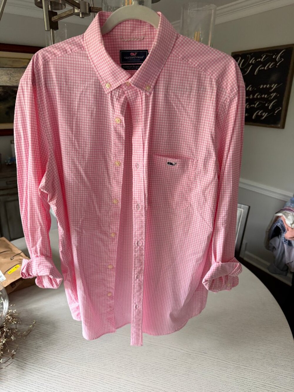Vineyard Vines Performance Classic Fit Tucker Shirt Pink White Gingham Men's L
